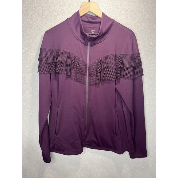 Livi Active Lane Bryant Jacket Size 18/20 2X Purple Zip Up Active Mesh Ruffle - Picture 1 of 6